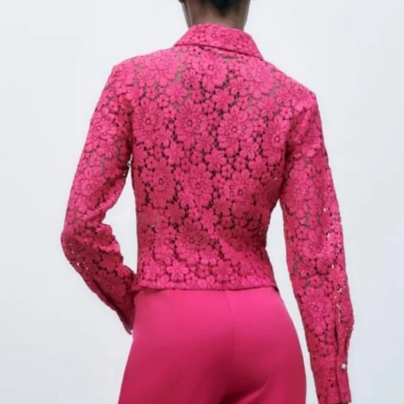 Zara Fitted lace Shirt Fuchsia Size XS - Picture 3 of 4